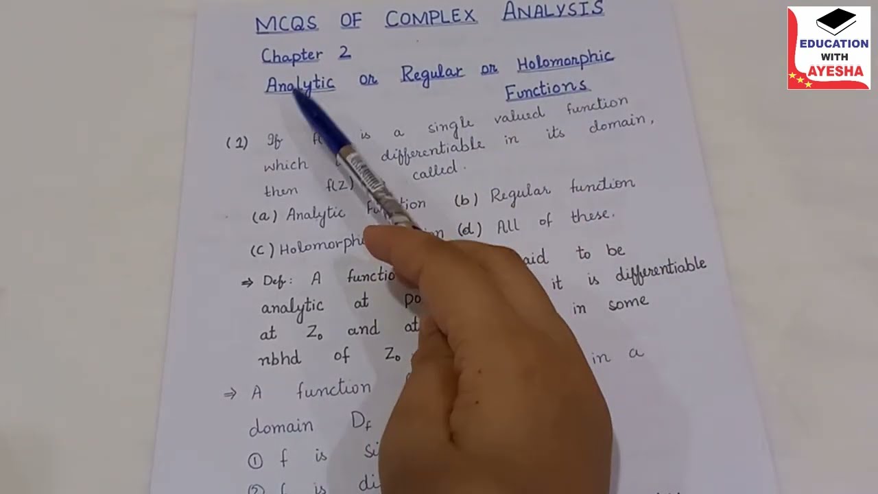 Part 1 of Ch# 2  Analytic or Regular or Holomorphic Functions | Important Mcq's & Theory...