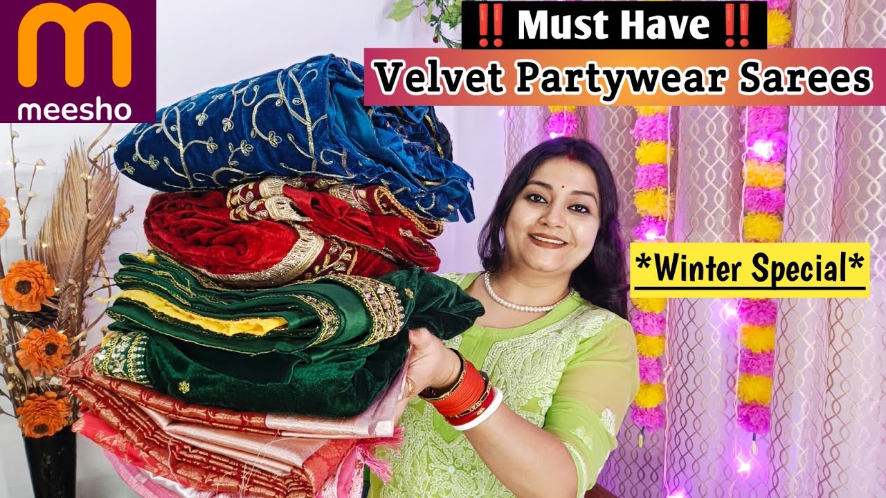 Meesho Haul✅Meesho Partywear Saree Haul💕 Velvet Saree Haul📌Winter Wedding Saree Collection✨