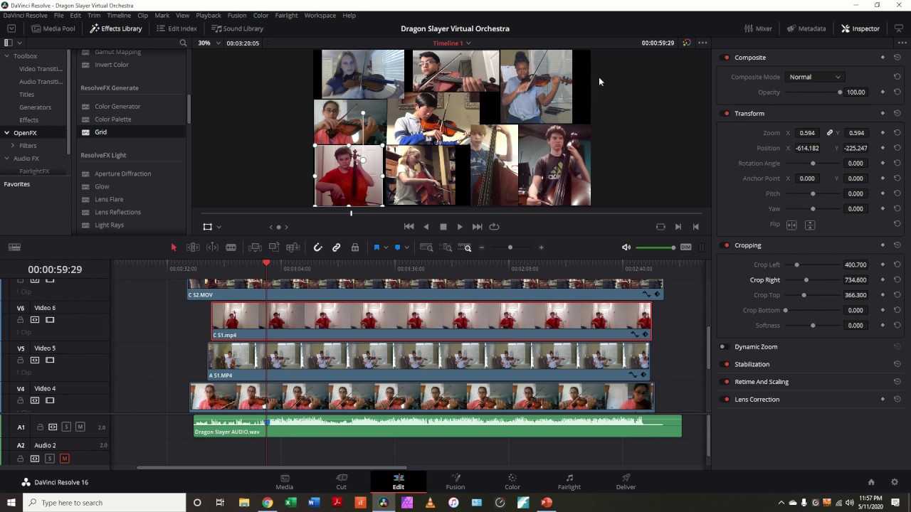 Virtual Orchestra Video Alignment and Editing