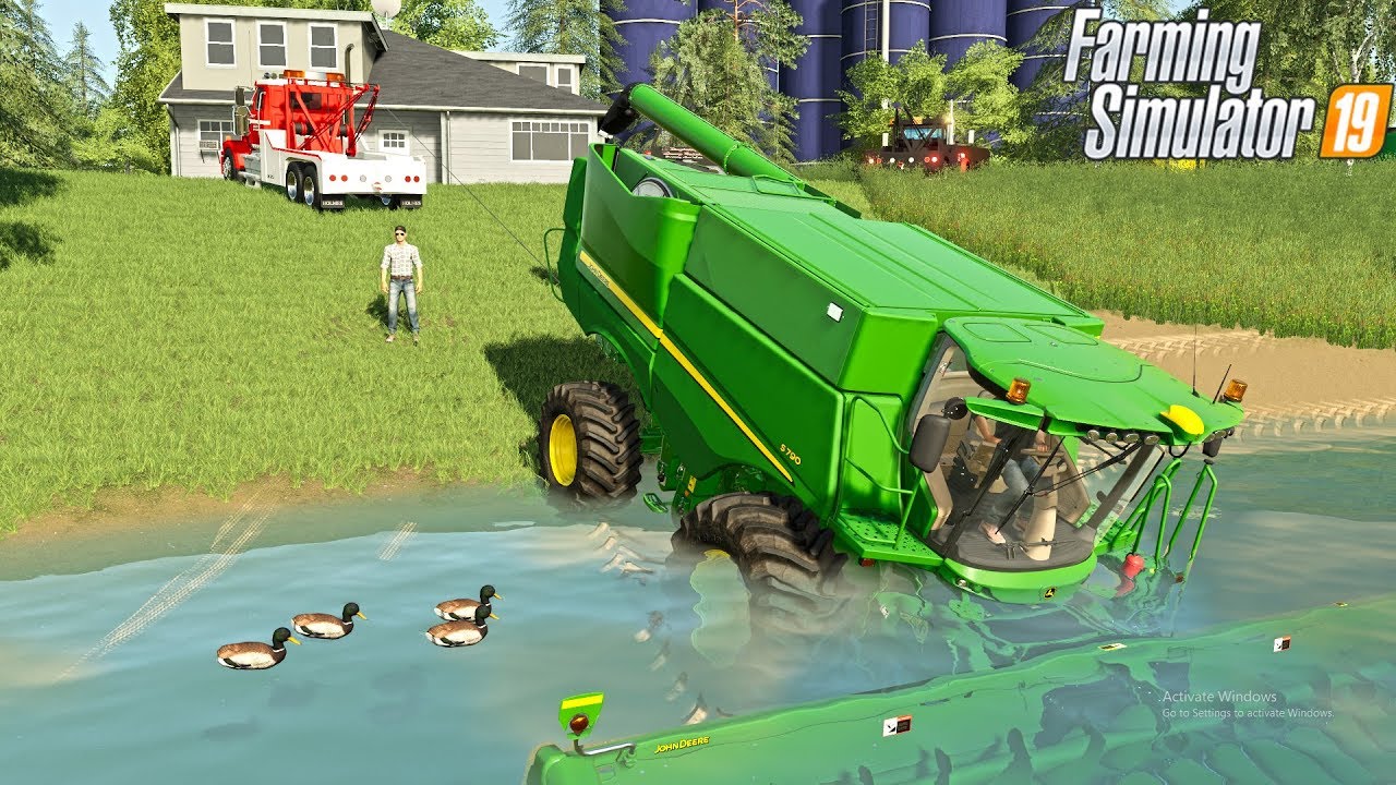 CHOW SAVES A DEERE DROWNING | CHOW REPO + TOWING | FARMING SIMULATOR 2019