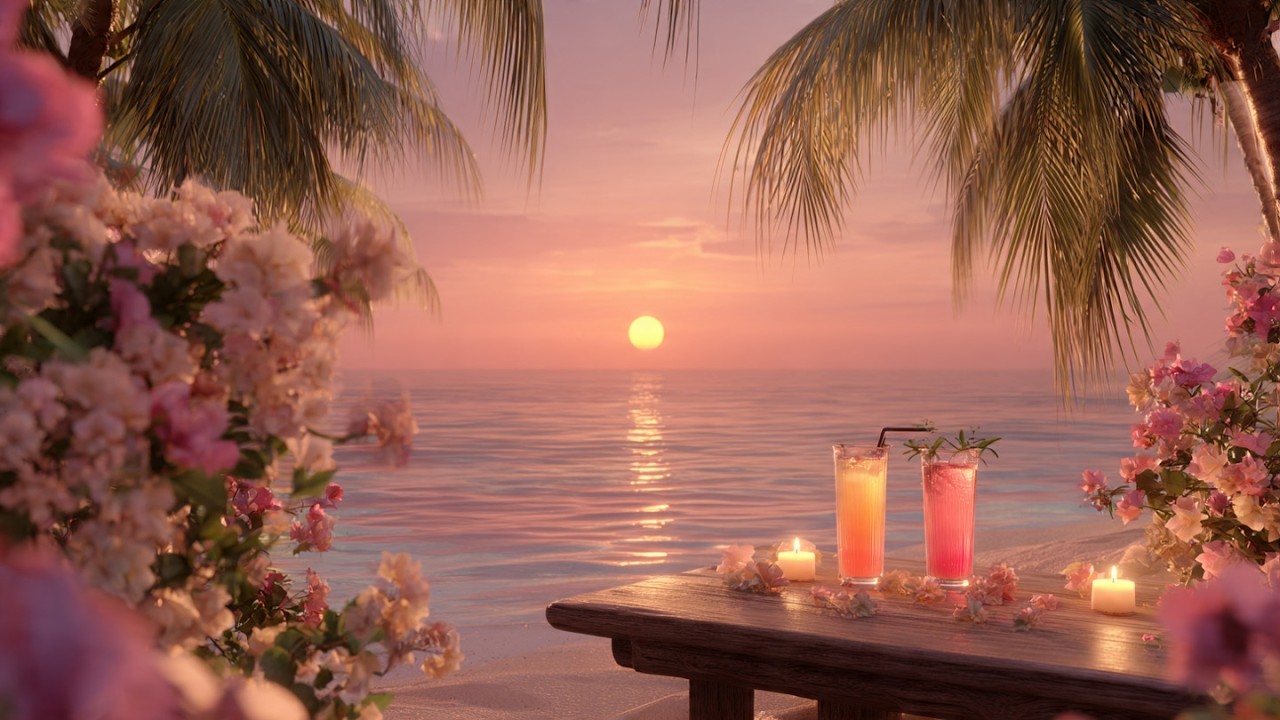 Tu Momento de Paz 🌊 Playa al Atardecer con Música Chill Relajante 1 hora 🌅 Olas Suaves y Cocktails