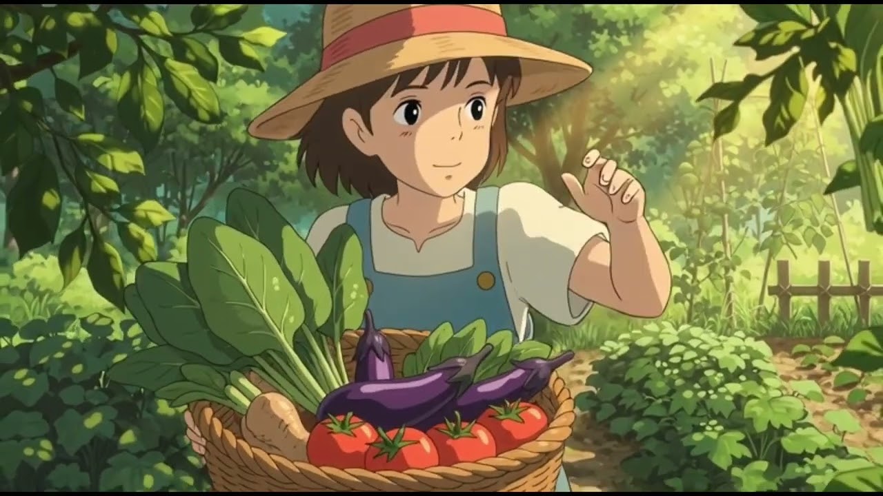 Ghibli Style Harvest & Cooking  with chicken biryani 🥕🔪🥙🍗🍗🌼 | Relaxing ASMR