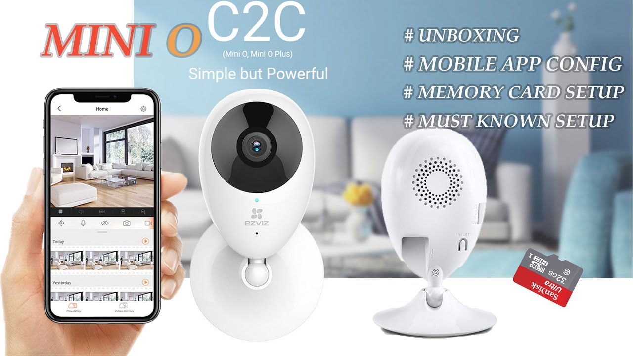 ezviz mini o c2c Wifi camera setup unboxing, mobile app wifi configuration, memory card installation