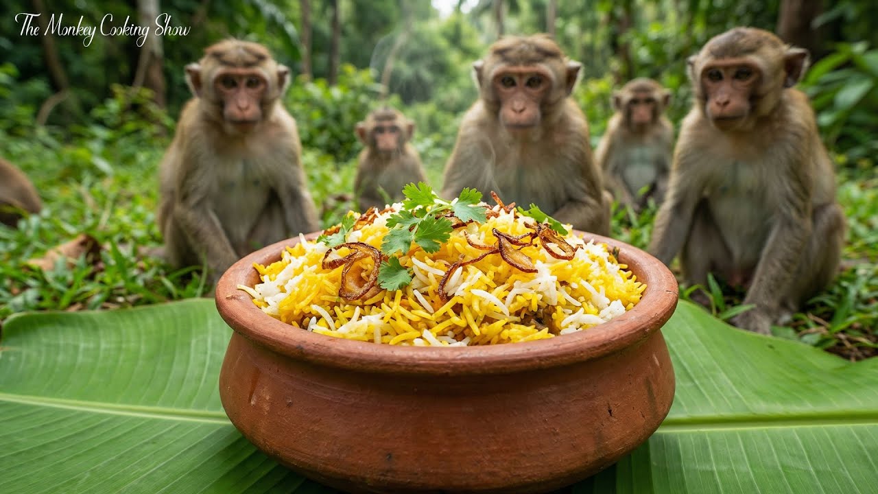Traditional Village Biryani Recipe! 🍛 Amazing Smart Monkey Family Cooking