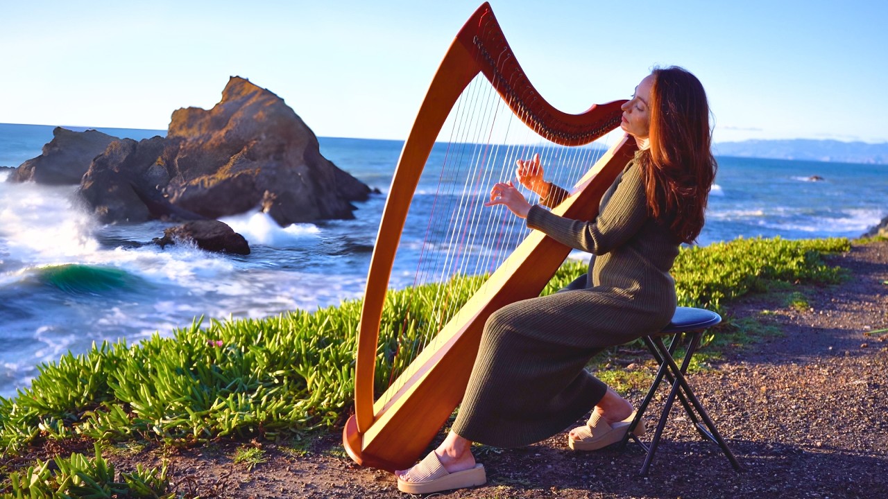 Crashing Waves: 1 Hour of Flowing Harp Music I Sarah Bhalla