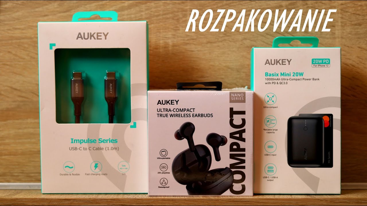 Akcesoria od Aukey (powerbank, kabel usb-c, słuchawki) - Rozpakowanie i Prezentacja