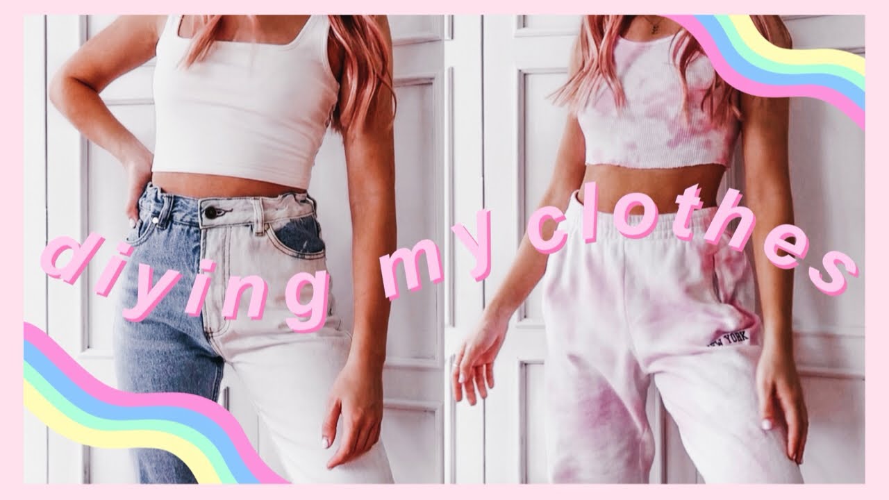 DIY trendy clothes: half bleached jeans & tie dye set! *tik tok trends*