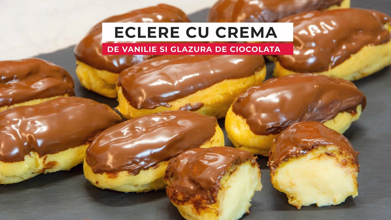 Eclere cu crema de vanilie si ciocolata
