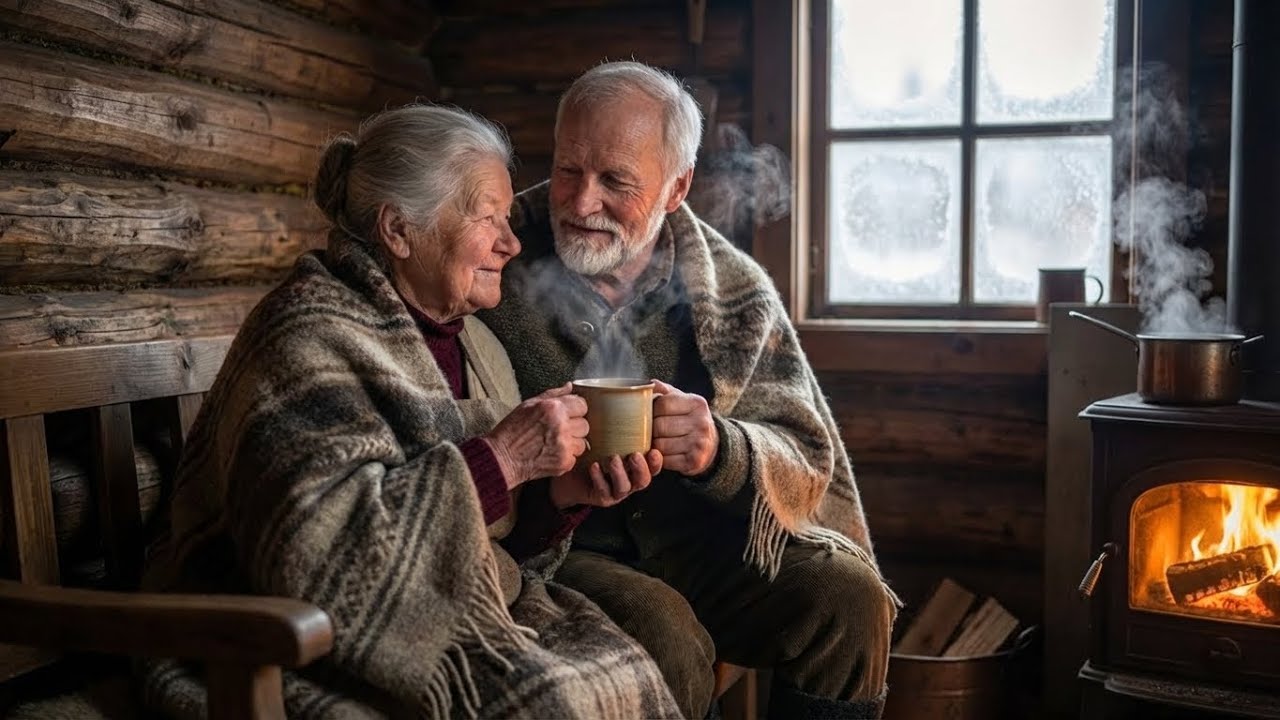 Zwei Menschen, ein Haus in der eisigen Wildnis