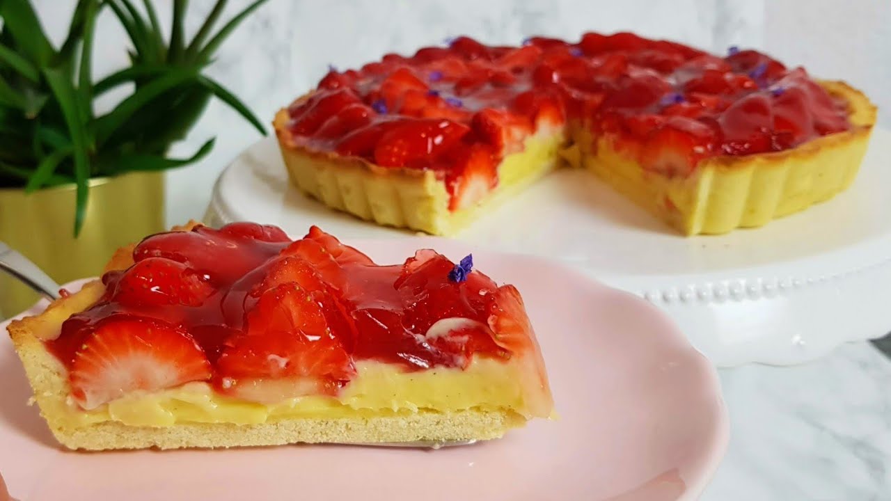 Strawberry Tart with Vanilla Custard Cream | Fresh Strawberry Pie Recipe | Strawberry Cream Pie 🍓
