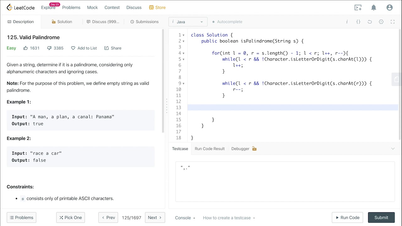 [Решение на Java] 125. Valid Palindrome. LeetCode задача для Facebook, Microsoft, Apple, Amazon...