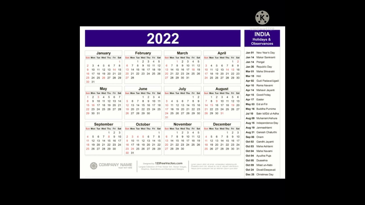 Year 2022 full calender with holidays detail
