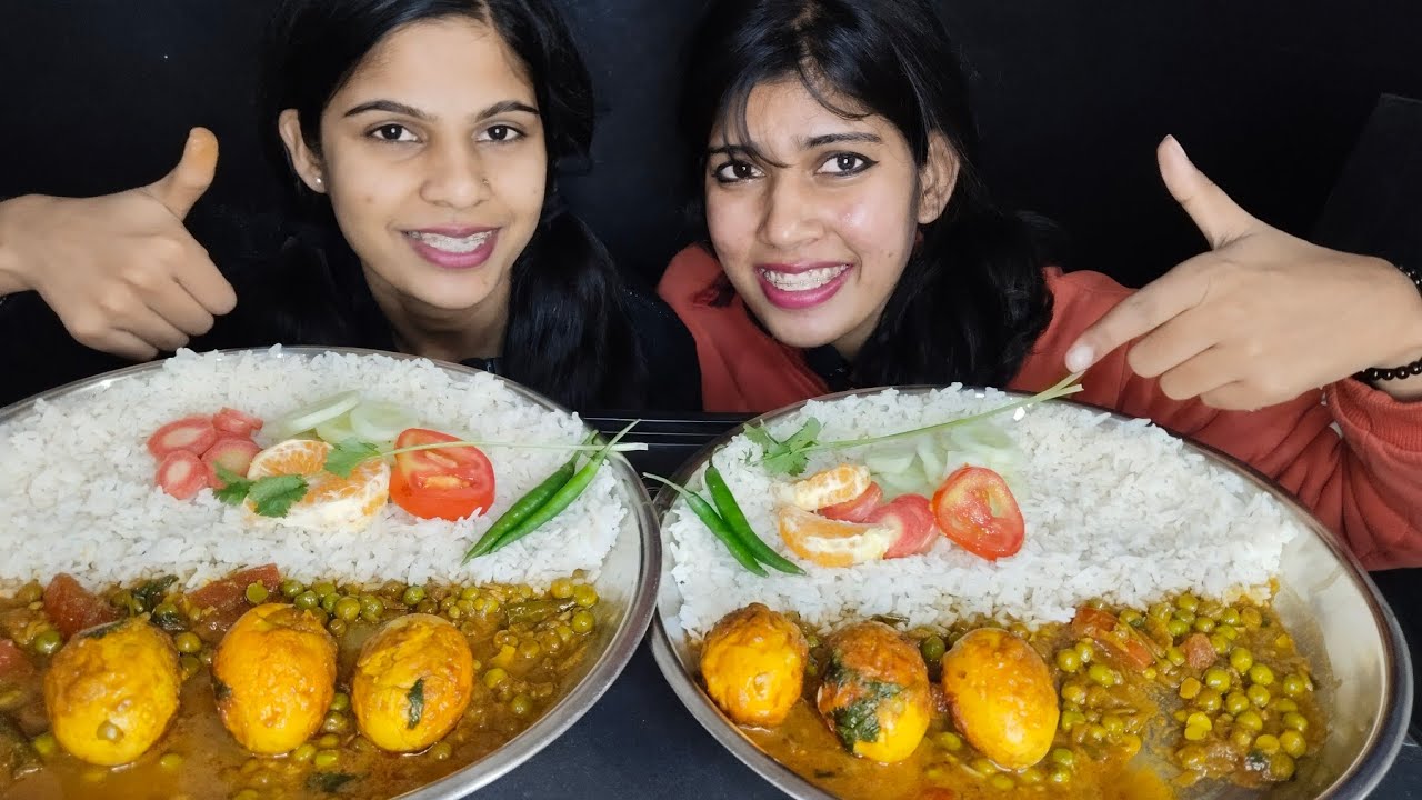 Spicy egg curry with rice eating challenge