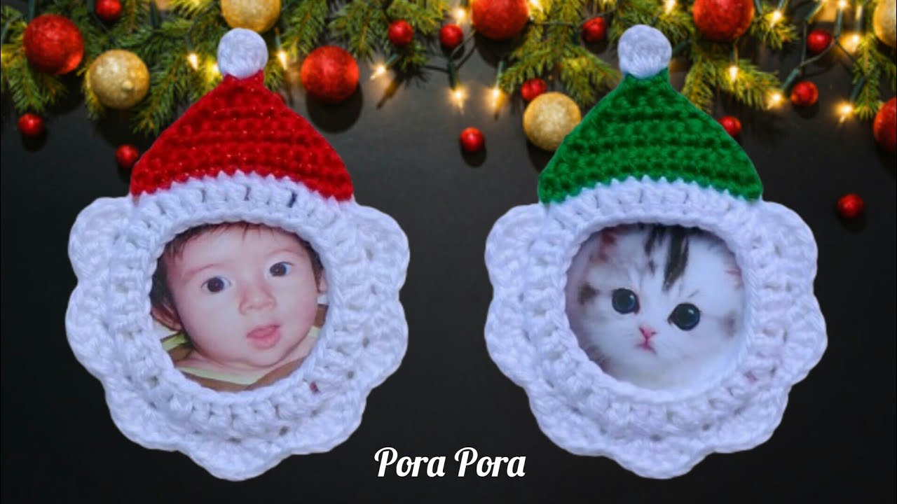 Crochet Photo Ornament I Crochet Christmas Decorations I Crochet Santa Ornament