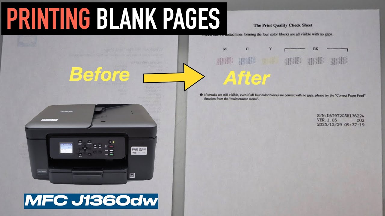 Brother MFC J1360dw Printing Blank Pages, Fix Clogged BK, Y,C M Ink Cartridges !