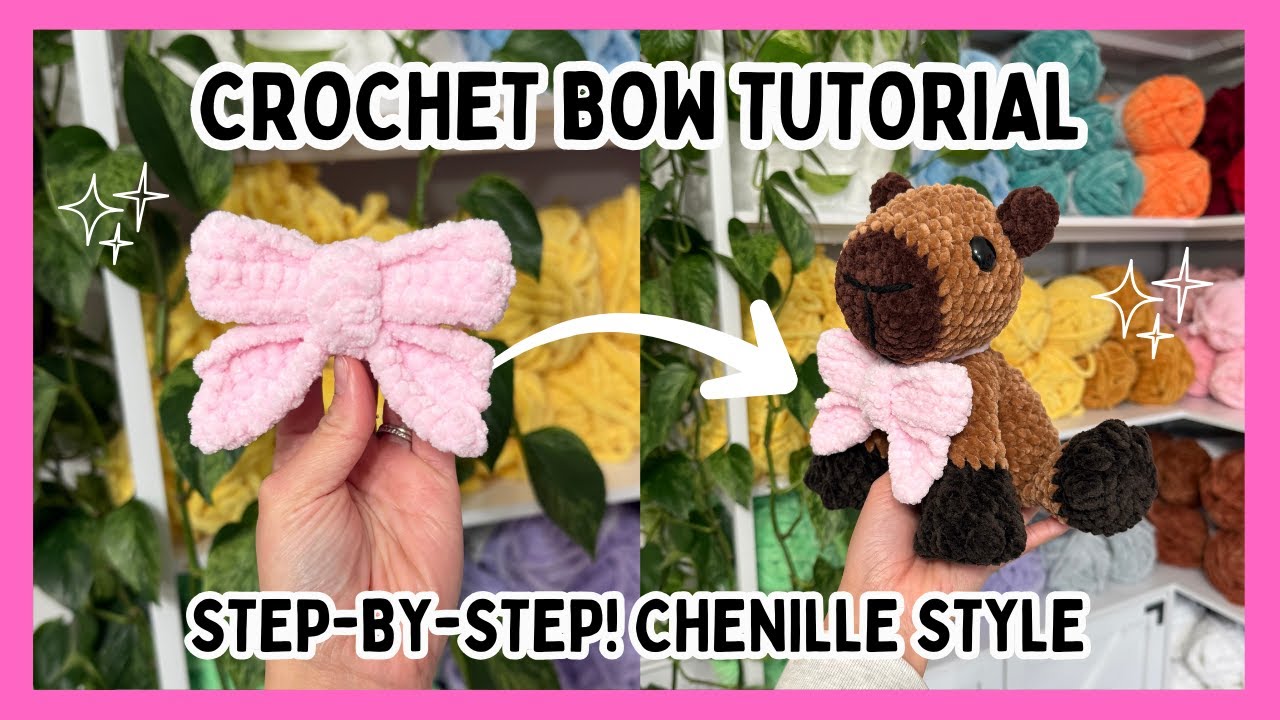 Пошаговый бесплатный мастер-класс по вязанию бантика крючком 🎀 / Лента-кокетка из синели