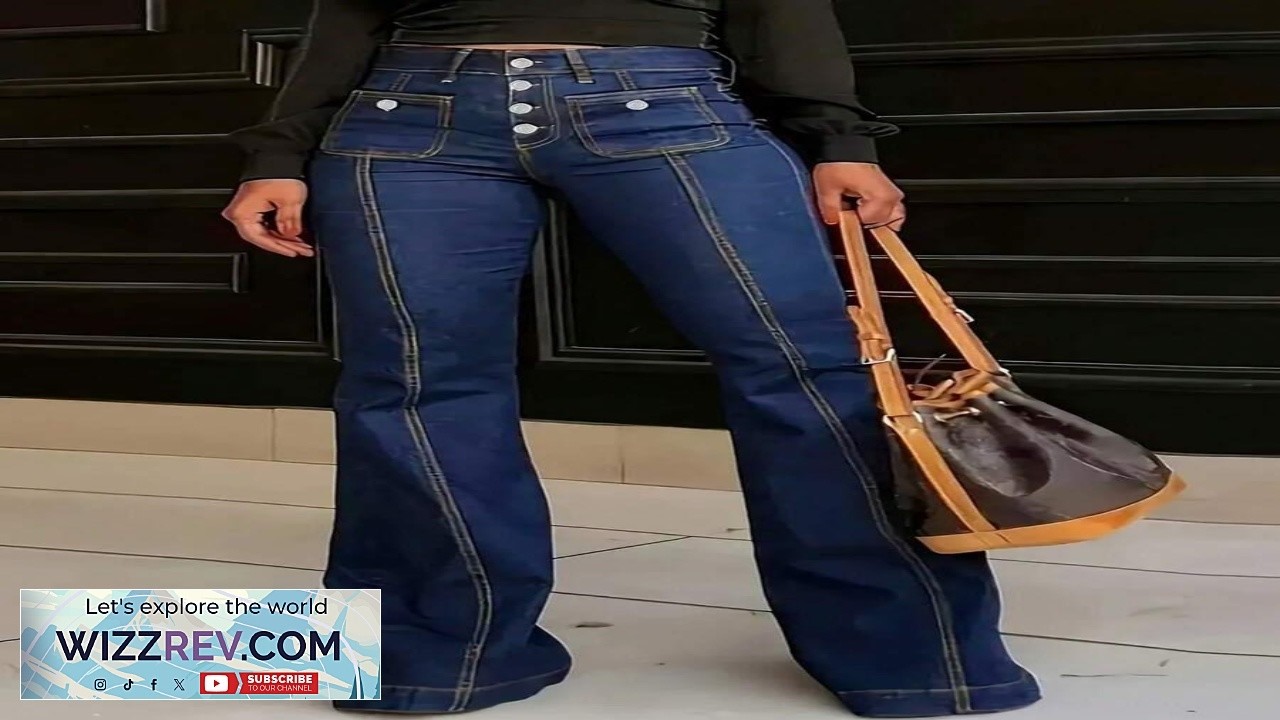 European And American Style New Mid Waist Skinny Pocket Multi Button Women's Jeans Flared