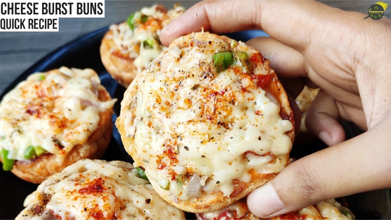Cheese Burst Bun Without Oven | Cheesy Bun Recipe | Cheese Burst Mini Pizza | Cumin Curry Recipe
