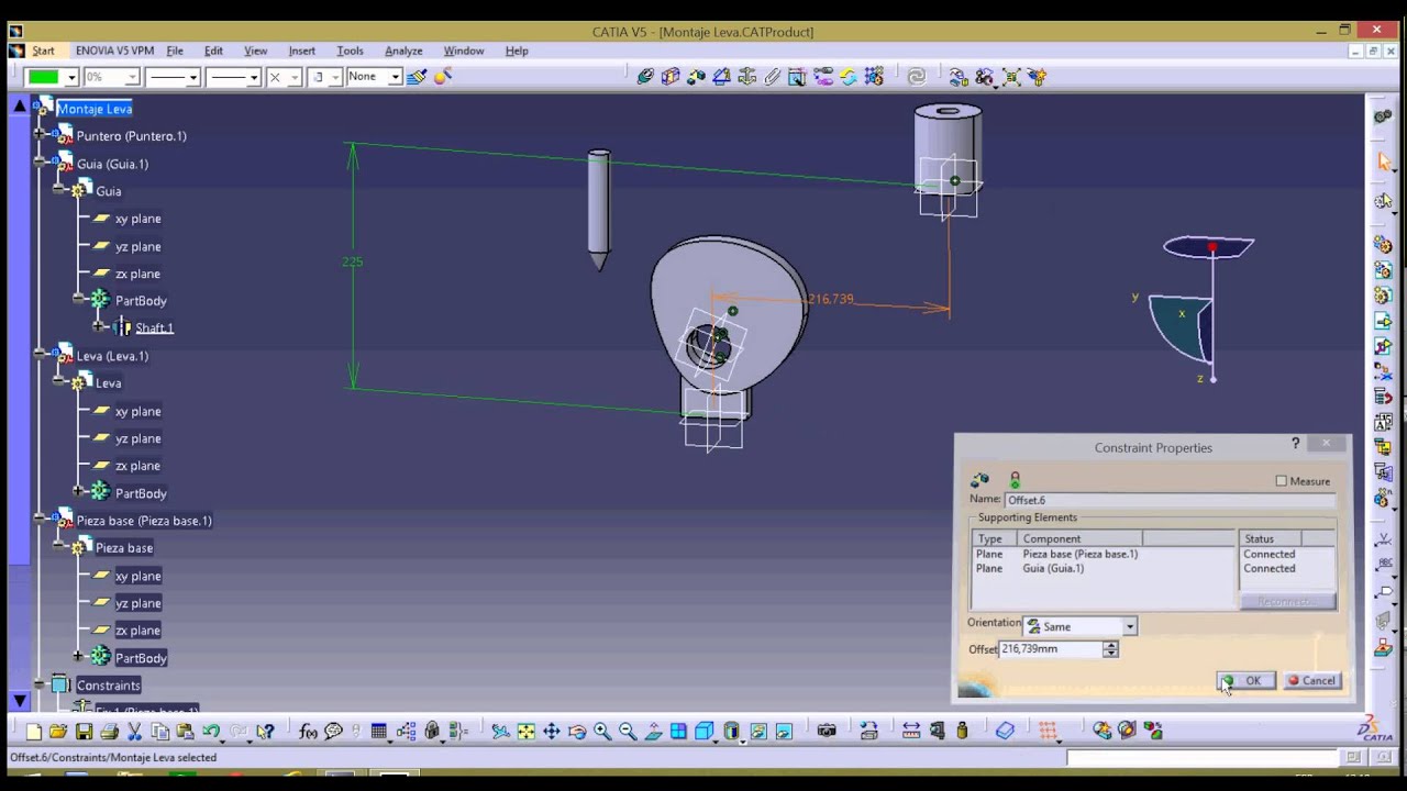 Curso Catia  Clase 12  Assembly Design 1  Ejemplo Ensamblaje de Leva