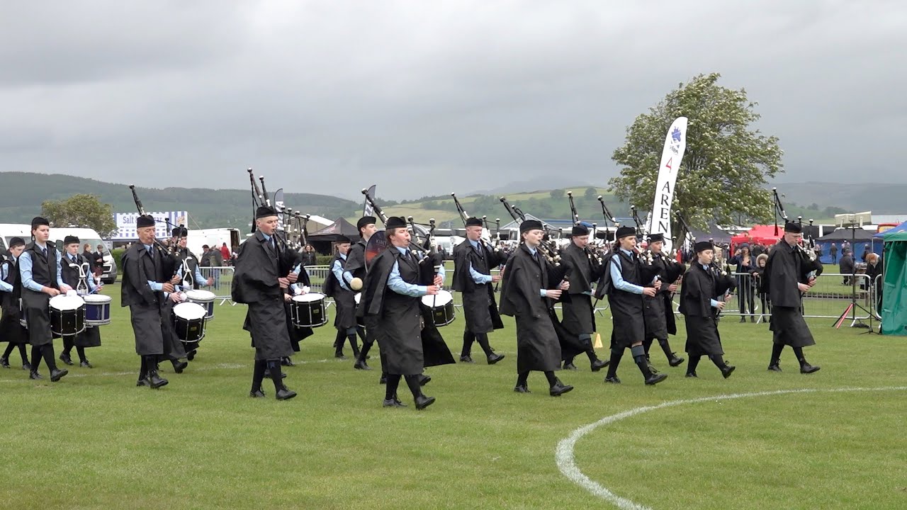 Kintyre Schools Pipe Band in Grade 4A finals at 2022 British Pipe Band Championships in Scotland