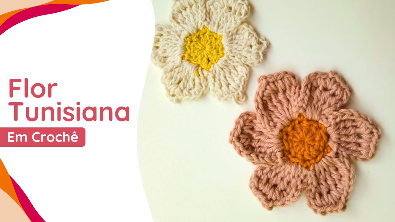 Flor Tunisiana em Croch&ecirc; | Linda e Diferente para Bolsas e Apliques | Tutorial Completo Em Barbante