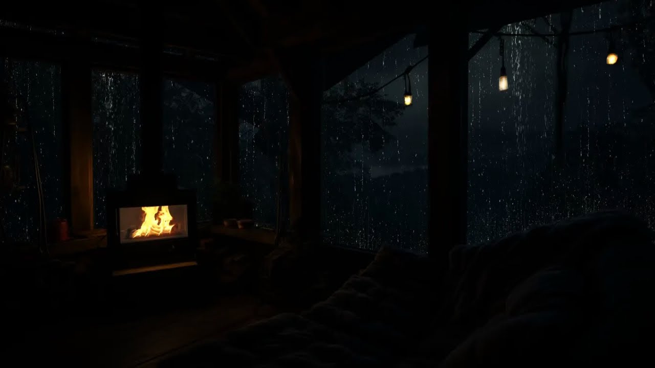Heavy Rain Outside, Warm Fireplace Inside | Fall Asleep Fast
