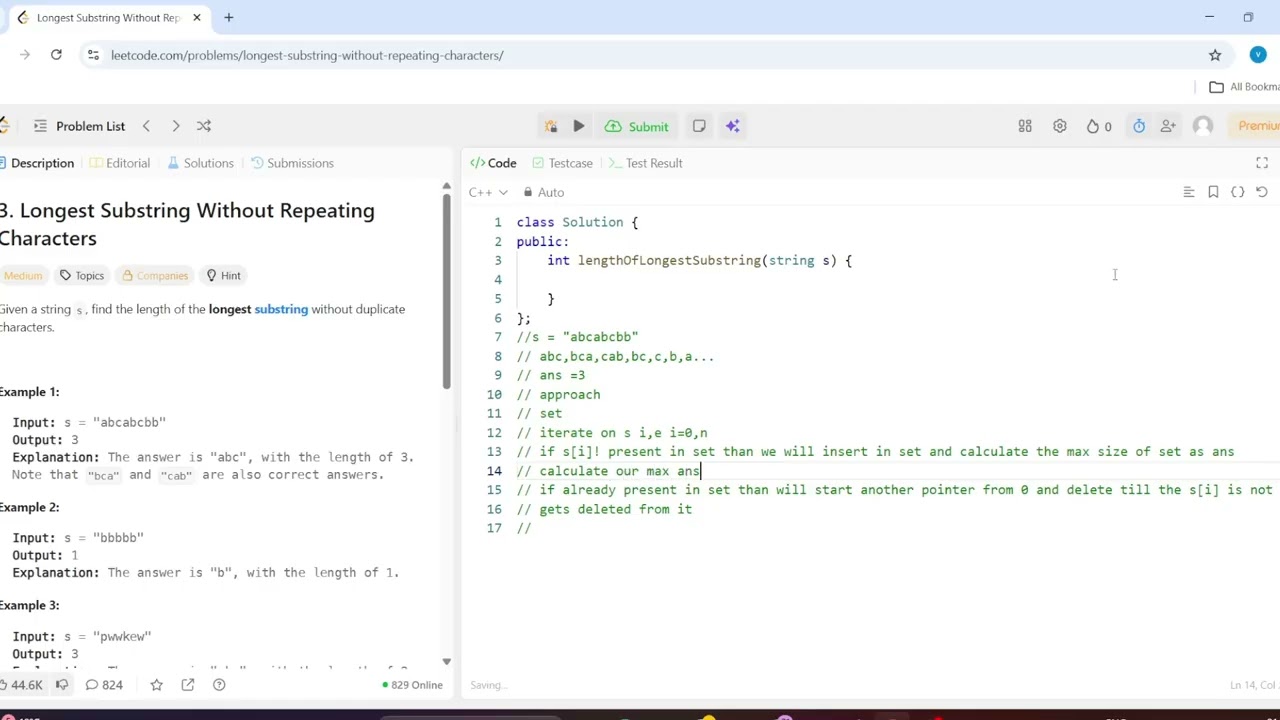 Longest Substring Without Repeating Characters