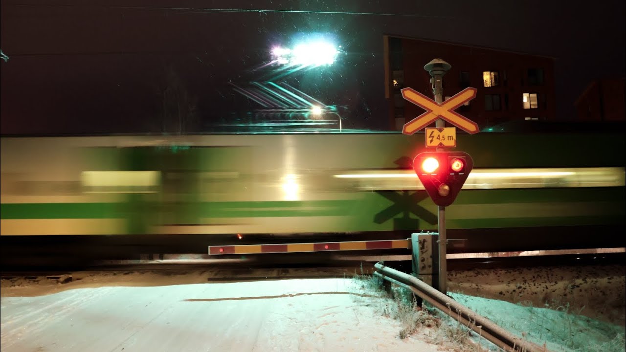 Railway crossing in FINLAND, Freezing -20°C
