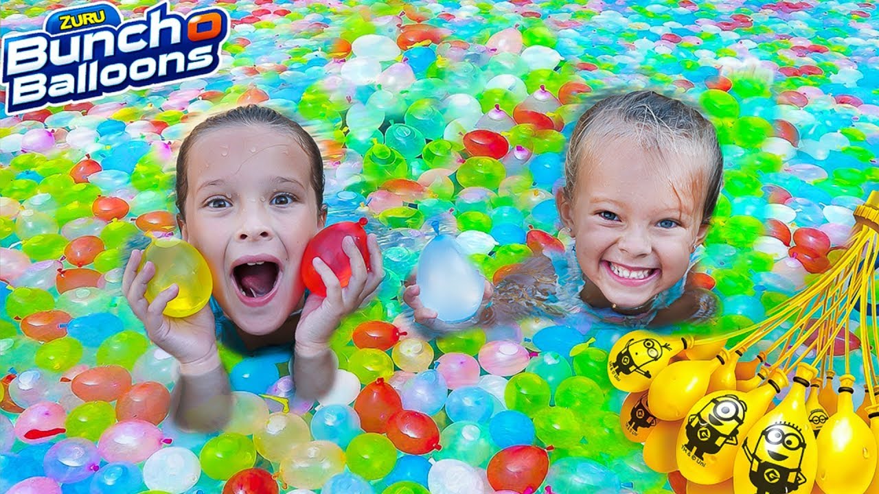 SWIMMING POOL FILLED WITH WATER BALLOONS! 🎈 Sisters Back To School Surprise!