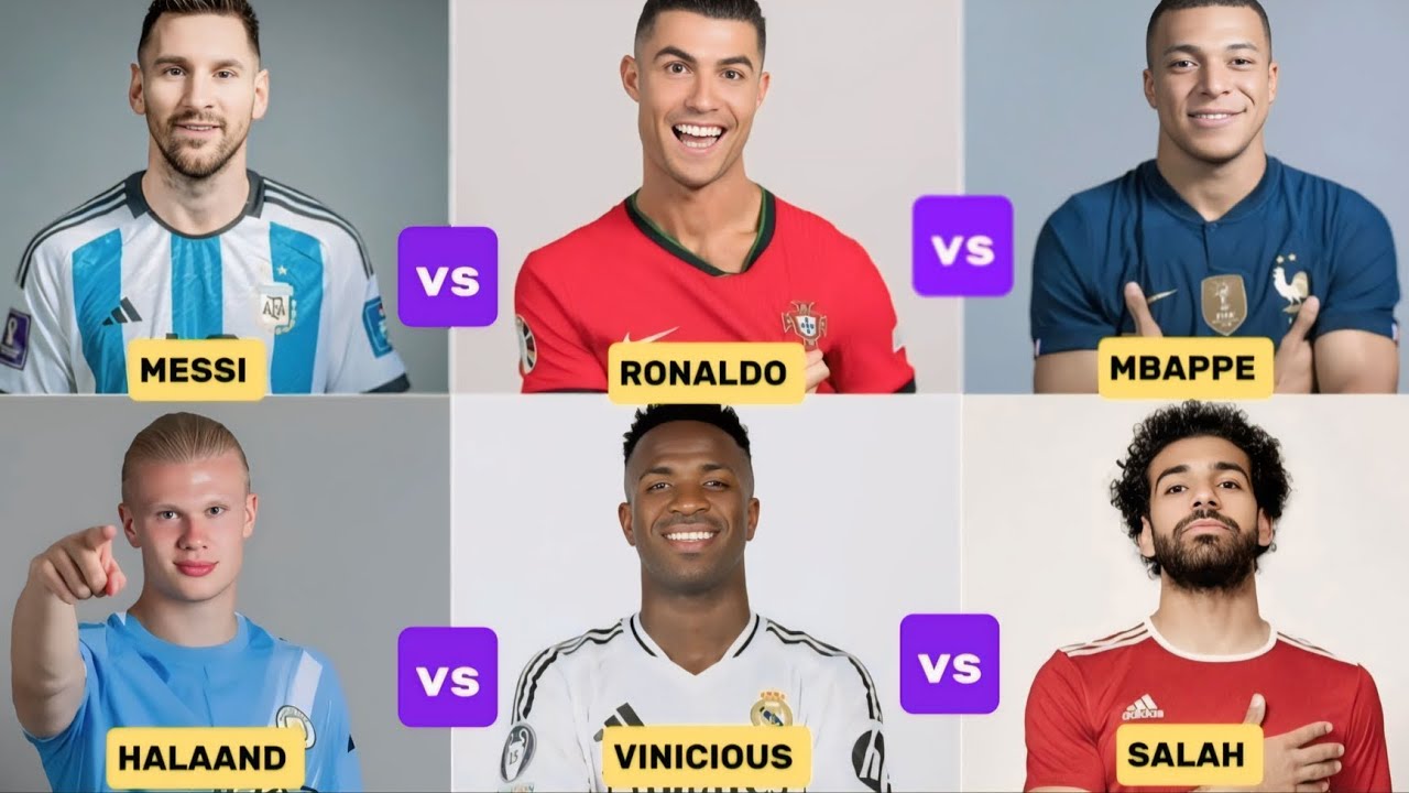 "Ronaldo vs Messi vs Mbappé vs Haaland vs Vinícius Jr vs Salah | Football Skills Comparison 