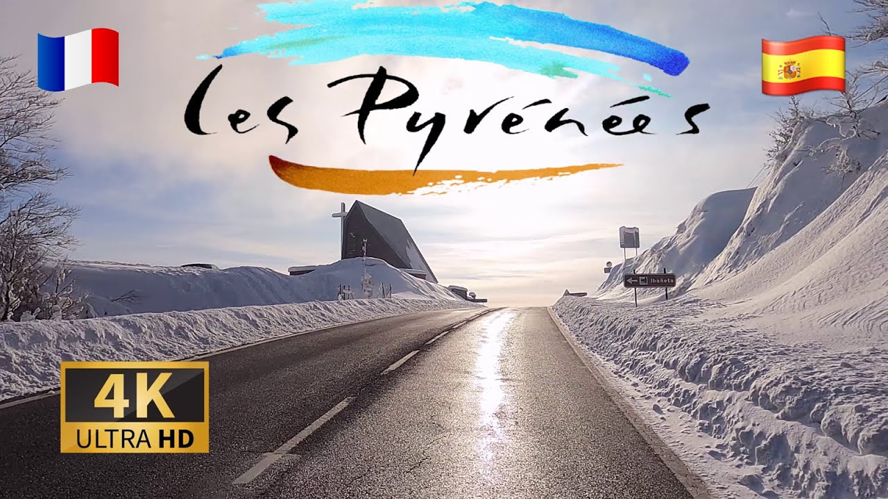 DRIVING Western PYRENEES with SNOW!!, Au&ntilde;amendi, SPAIN FRANCE, RONCESVALLES I 4K 60fps