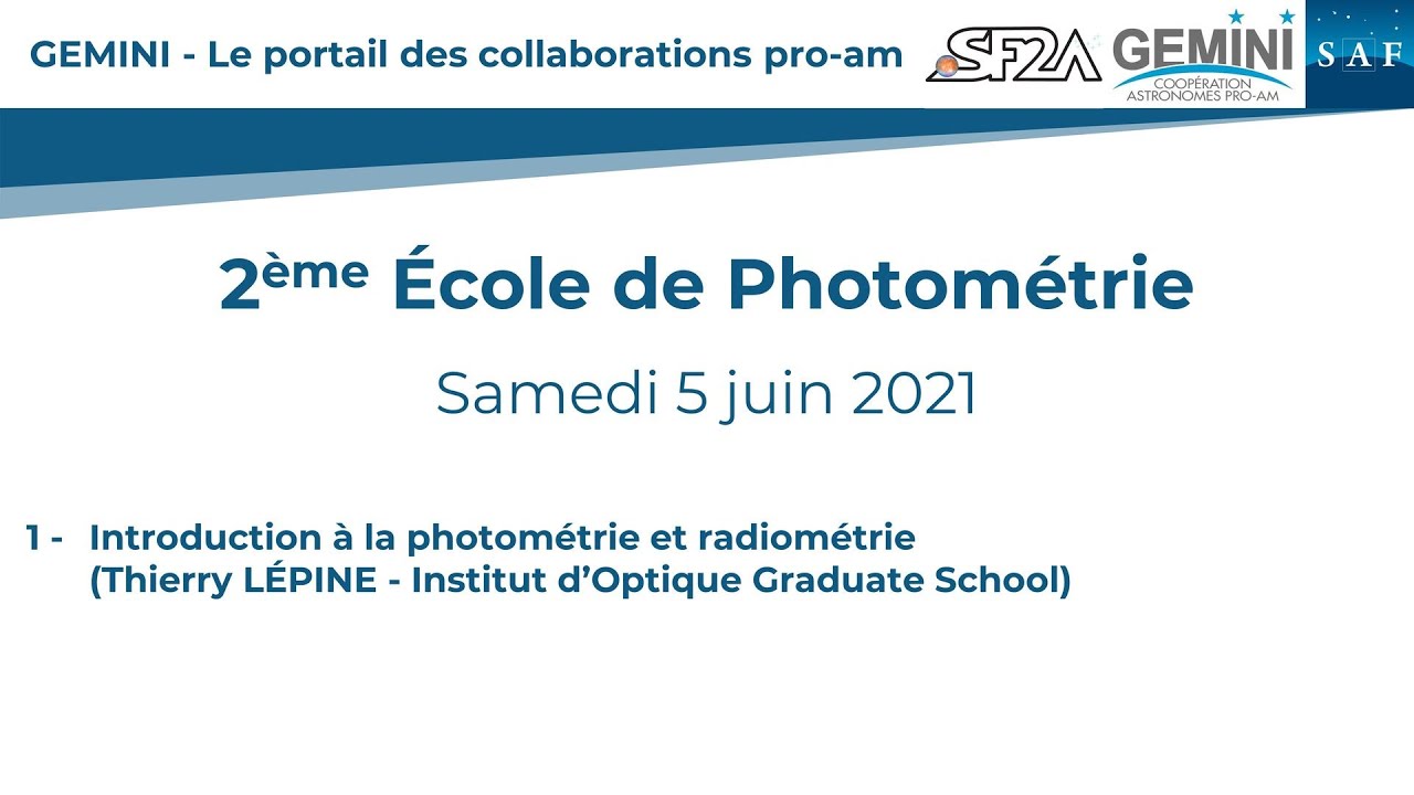 Partie 1 - Introduction &agrave; la photom&eacute;trie et radiom&eacute;trie