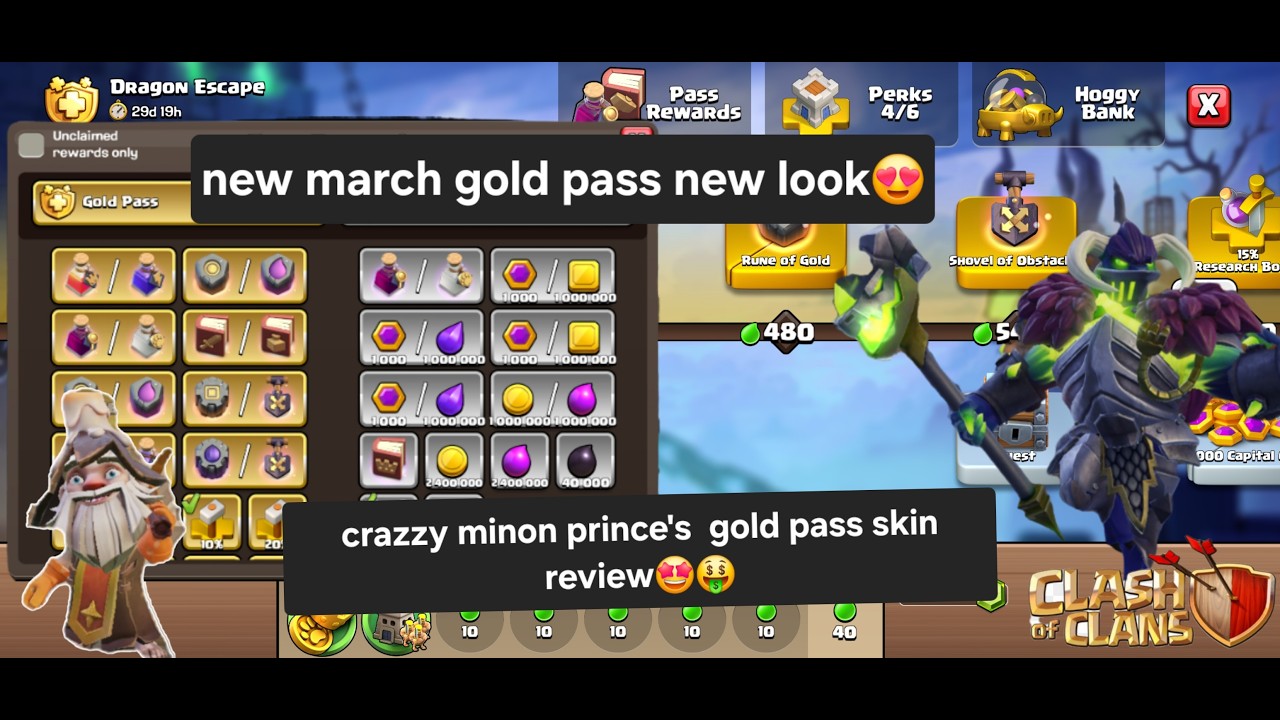 Clash of Clan New March Gold Pass 😁 Interface and Minion Prince Skin😍 Look and review.😎