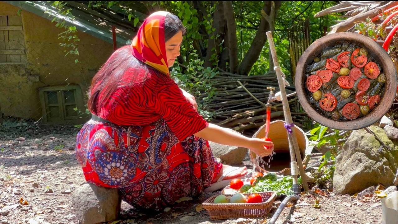Rural life in Iran:Homemade Beef Dolma in  Grape Leaves | Village Method