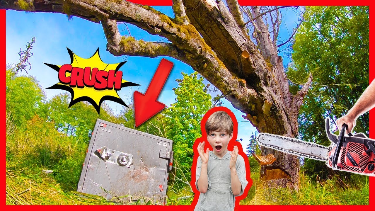 CRUSHING OPEN SECRET ABANDONED SAFE with GiANT TREE!