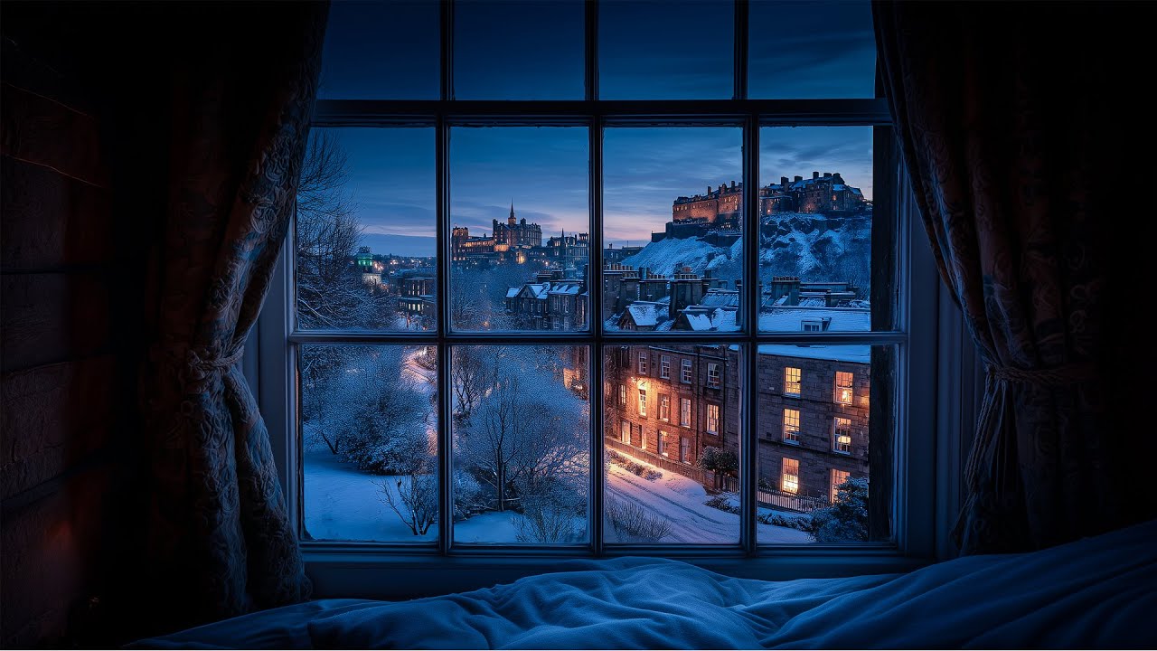 Window View Of Edinburgh Snowfall❄️Cozy Winter Ambience For Reading, Sleeping, Projectors, Etc.