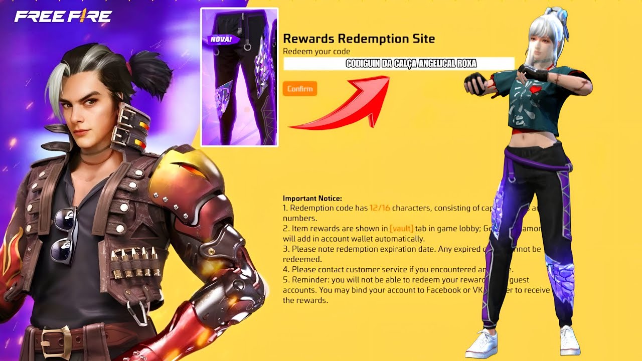 🚨 RESGATE CODIGUIN DA CALÇA ANGELICAL ROXA NO FREE FIRE! FUNCIONA? 😱