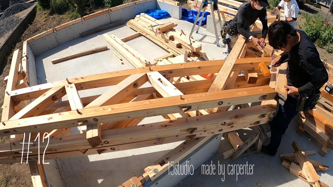 【大工が建てる小屋 】⑫　建方 前準備　土台 地組み 15 studio