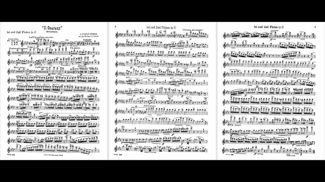 Il Guarany Ouverture by Ant&ocirc;nio Carlos Gomes - 1ST&2ND FLUTES in C