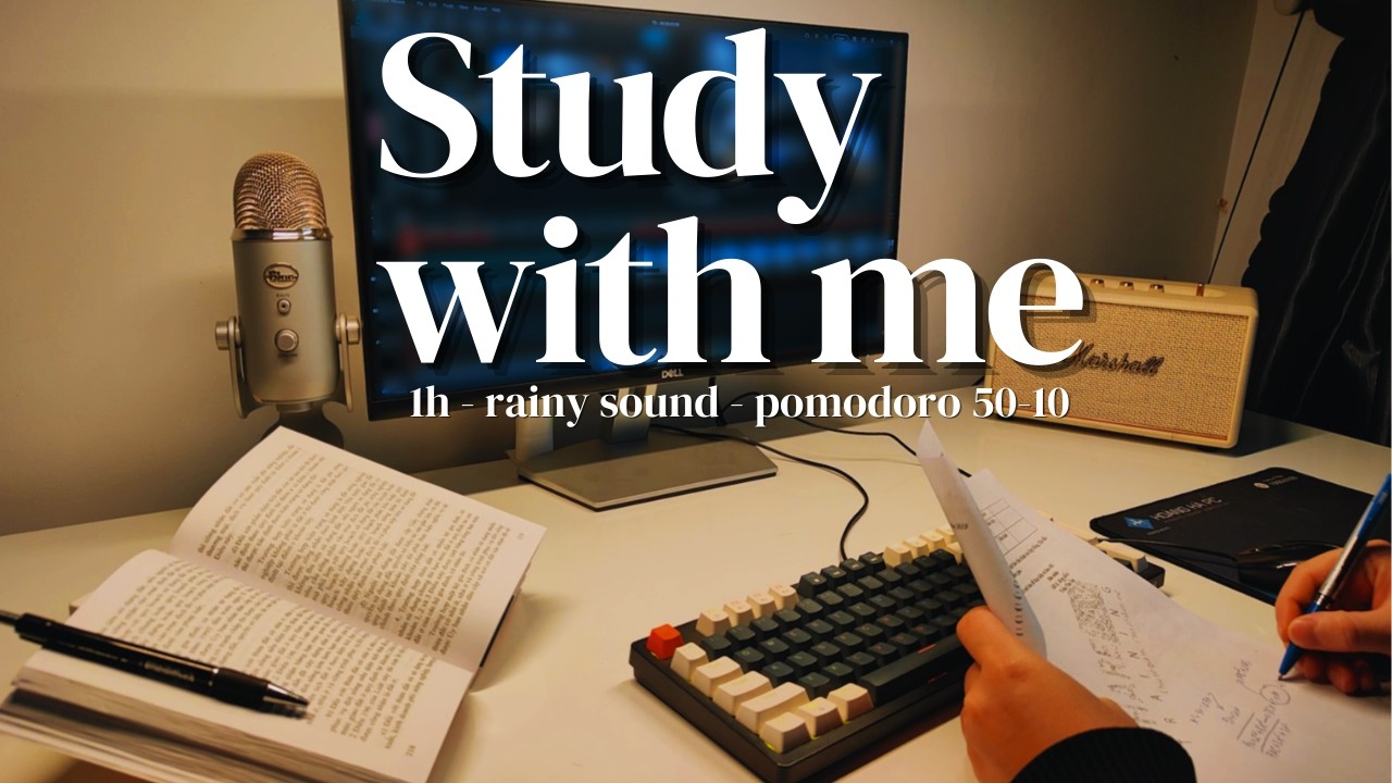 1 Hour Study With Me on a Rainy Night | Pomodoro 50-10 | Rain Sounds