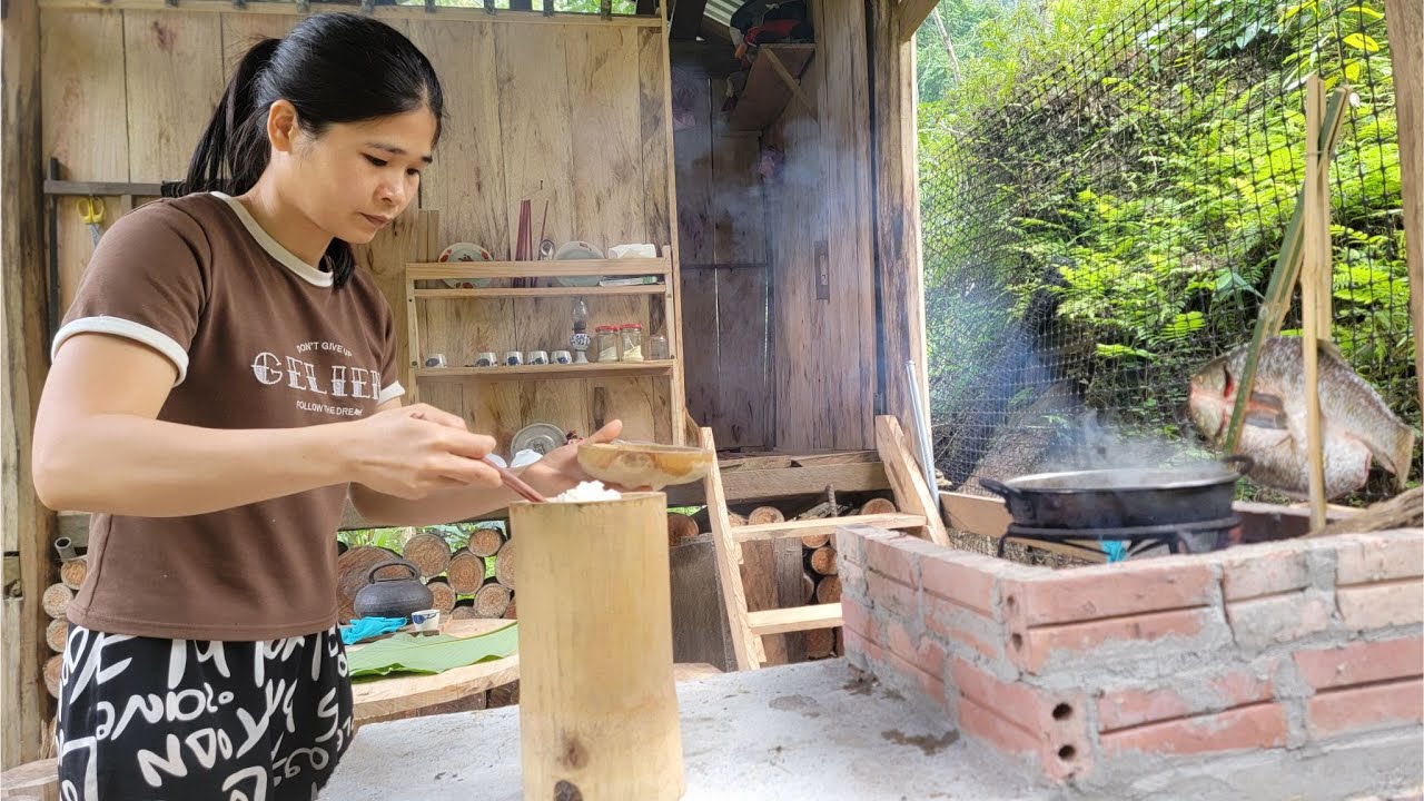Cooking with a Handmade Bamboo Steamer | Catching Fish & Simple Farm Meal