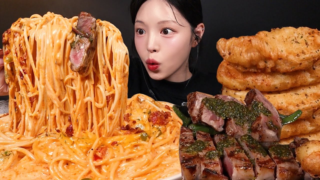 SUB)꾸덕한 치즈폭탄 파스타에 스테이크 먹방! 겉바속촉 피쉬앤칩스까지 양식 꿀조합 Cheese Pasta & Steak Mukbang Asmr