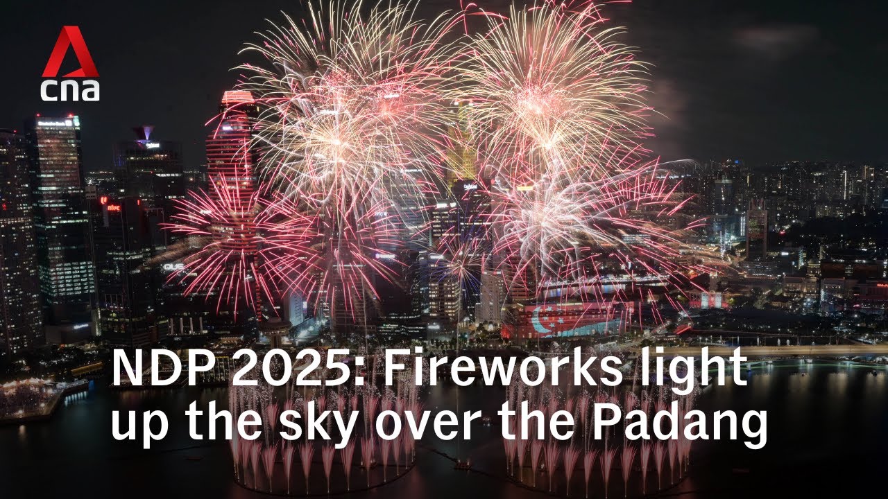 NDP 2025: Fireworks light up the sky as the Singapore National Anthem is sung