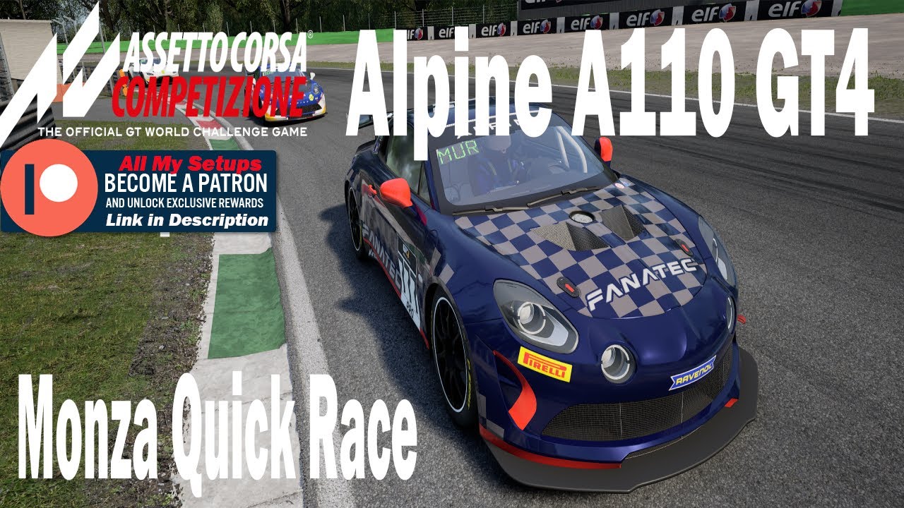 Assetto Corsa Competizione  ACC Quick Race  Alpine A110 GT4 Setup at Monza