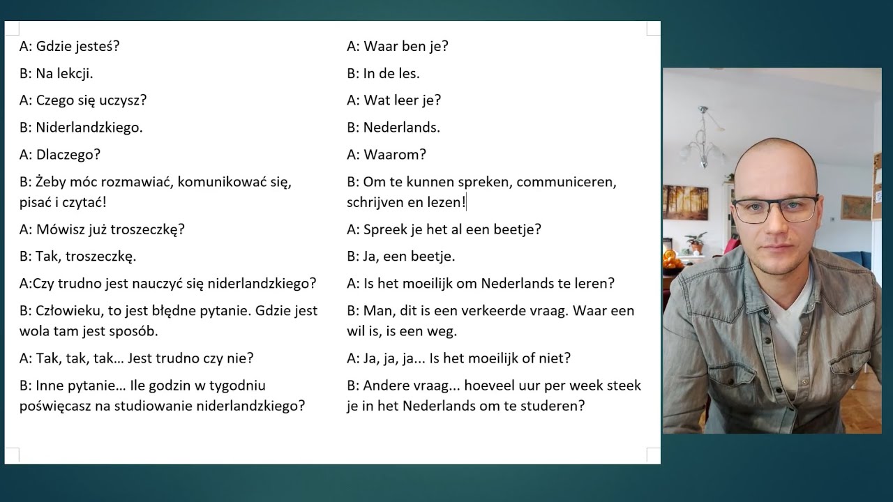 Nauka języka. Een taal leren. Dialog niderlandzki. Mike nauczyciel, Mike de leraar. Video 12/500.