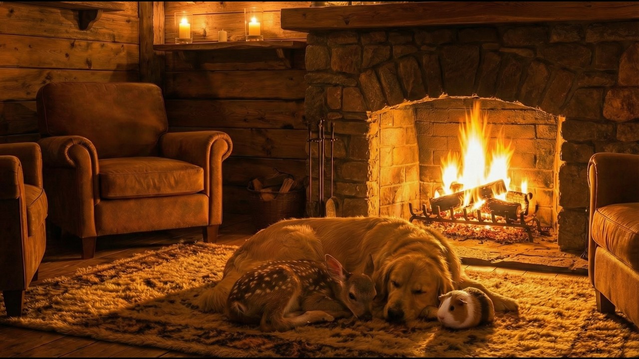 Cozy Cabin Fireplace Vibes 🐶🦌🐹 🔥 Crackling Fire Sounds for Deep Sleep