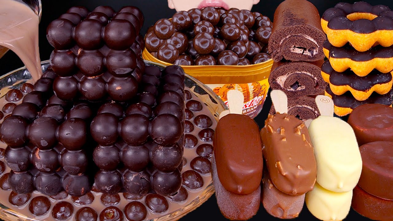 ASMR CUBE CAKE MALTESERS CHOCOLATE MILK MAGNUM ICE CREAM NUTELLA DESSERT MUKBANG 먹방咀嚼音 EATING SOUNDS