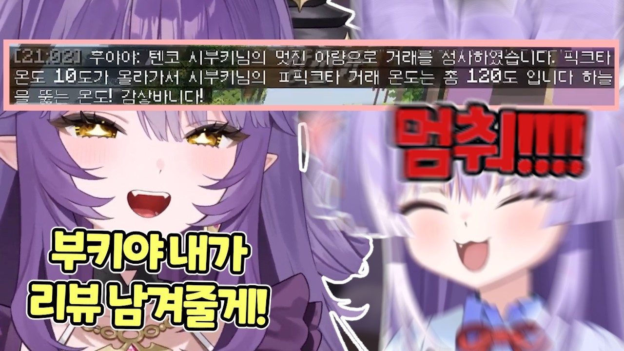 전체 채팅으로 부키에게 '그 긴거' 리뷰 해 주는 후야 [픽크타2]