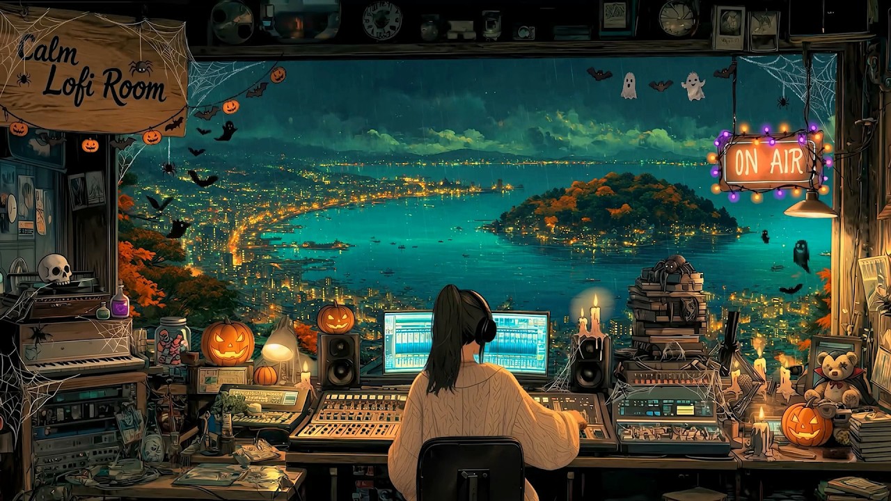 🎃 [LIVE 24/7] Cosy Halloween Autumn Study Room 🍂 Lofi Beats to Focus, Work (Study with Me)
