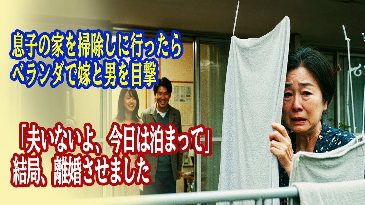 息子の家を掃除しに行ったらベランダで嫁と男を目撃「夫いないよ、今日は泊まって」結局、離婚させました